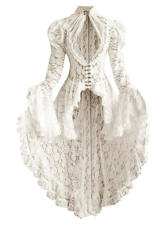 Robe victorienne blanche en dentelle à manches gigot des années 1980