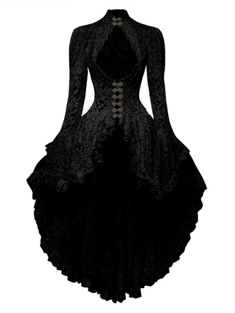 Robe victorienne noire en dentelle à manches gigot des années 1980