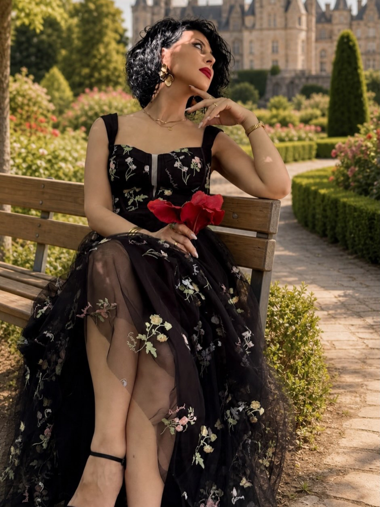 Robe en maille florale à lacets et baleines des années 1930