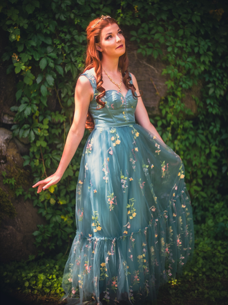 Robe en maille florale à lacets et baleines des années 1930