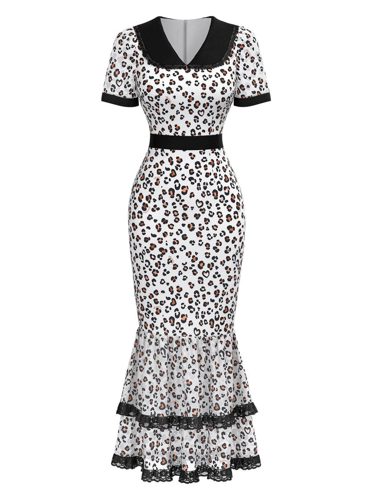 [Prévente] Robe de sirène en dentelle léopard blanche et noire des années 1930