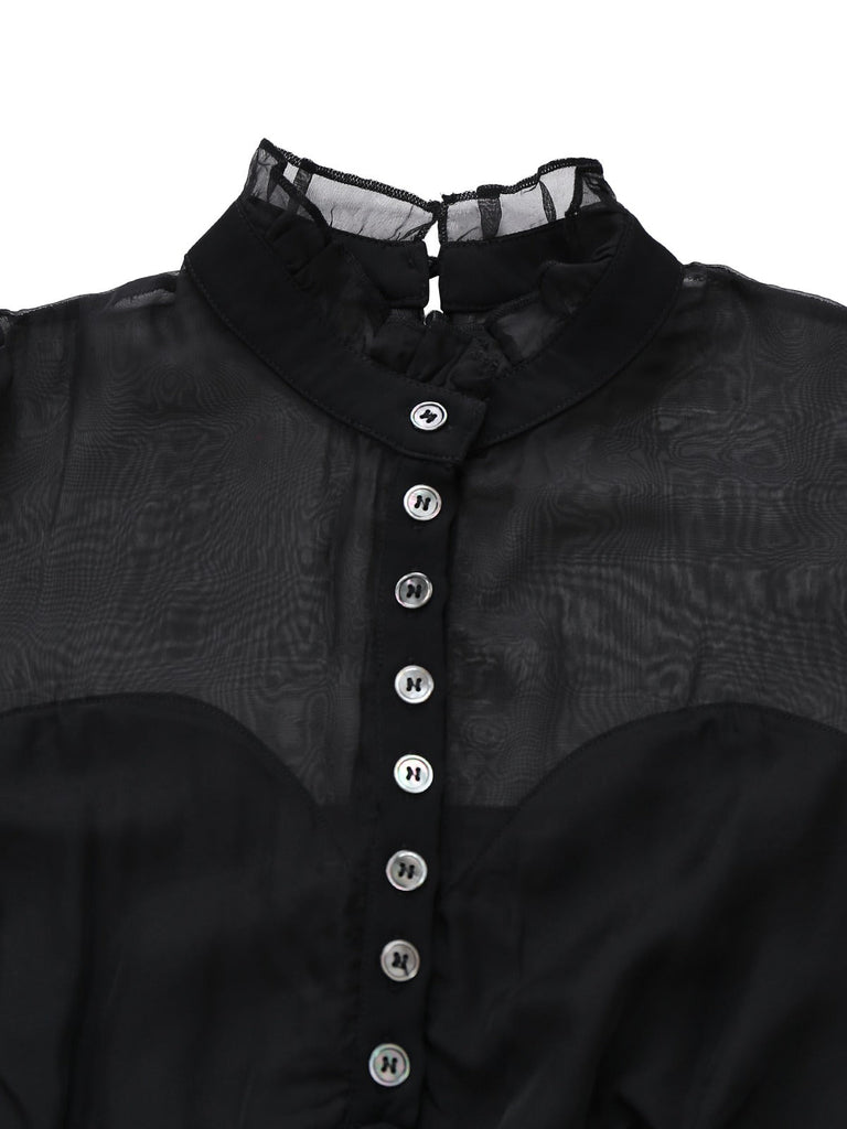 [Pré-vente] Combinaison noire col volants manches illusion des années 1950