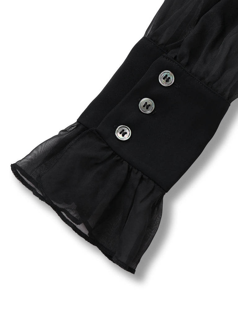 [Pré-vente] Combinaison noire col volants manches illusion des années 1950