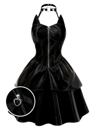 [Prévente] Robe en cuir noire fille chat Halloween années 1950