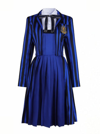 Ensemble d'uniforme bleue rayé Wednesday Enid années 1940