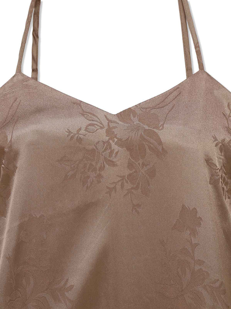 Robe sirène en satin et bretelles uni motif floral jacquard années 1930