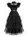 Robe noire à volants en organza Wednesday Halloween des années 1950