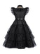 Robe noire à volants en organza Wednesday Halloween des années 1950