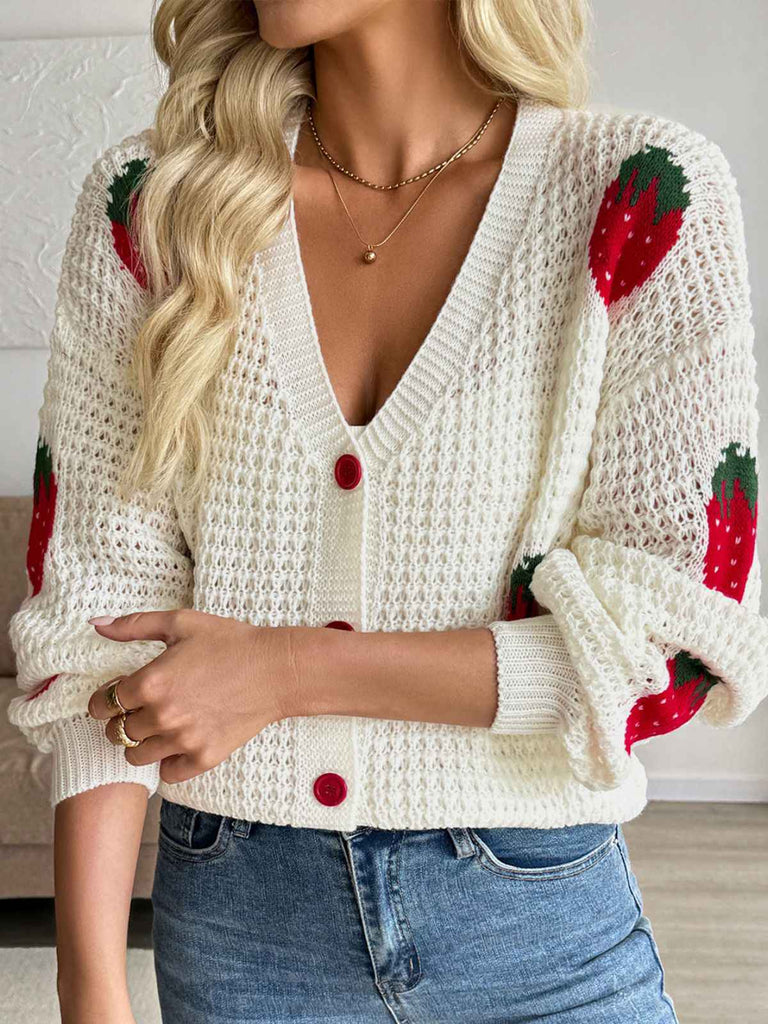 Cardigan beige en tricot fraise col v des années 1950