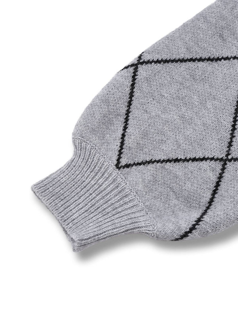 Pull-over gris à col rond et nœud papillon années 1950