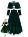 Robe de Noël verte en velours avec cape du Père Noël des années 1930