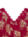 Robe sirène col en V  à fleurs dorées en dentelle patchwork rouge des années 1930