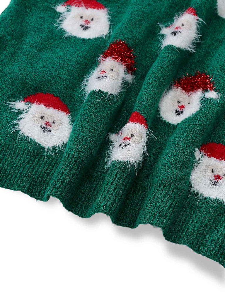 Robe pull verte de Noël motif le Père Noël des années 1960