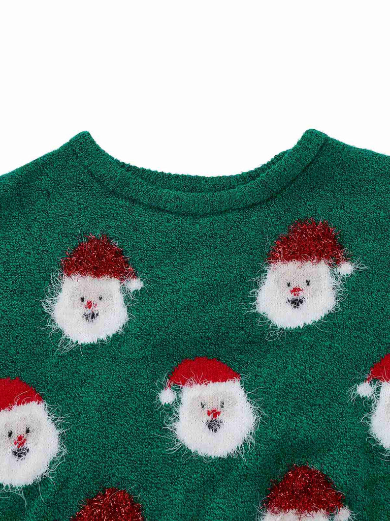 Robe pull verte de Noël motif le Père Noël des années 1960