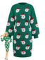 Robe pull verte de Noël motif le Père Noël des années 1960