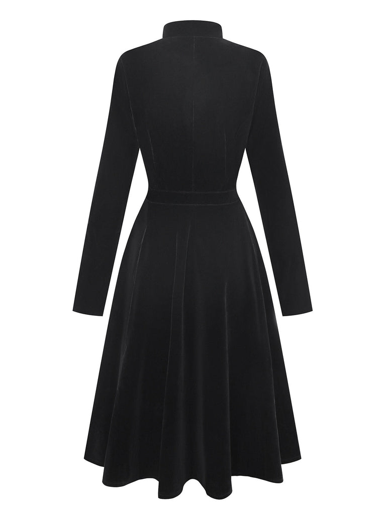 Manteau à col montant en velours noire années 1950