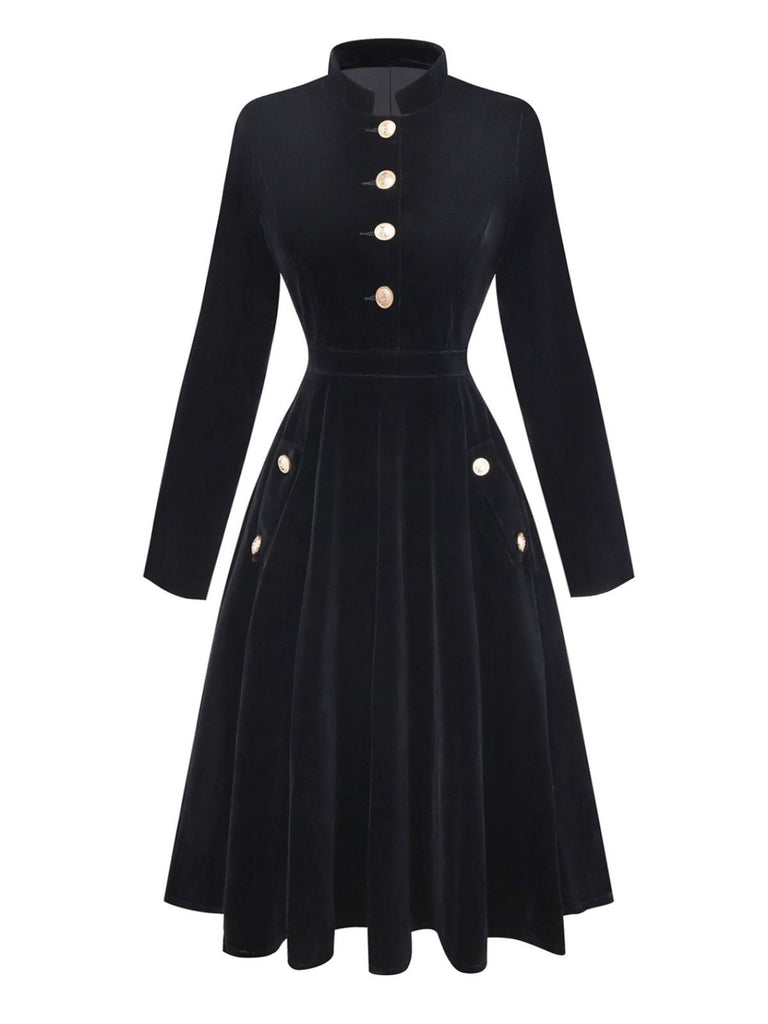 Manteau à col montant en velours noire années 1950