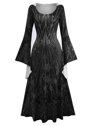 Robe gothique à capuche à manches chauve-souris années 1980