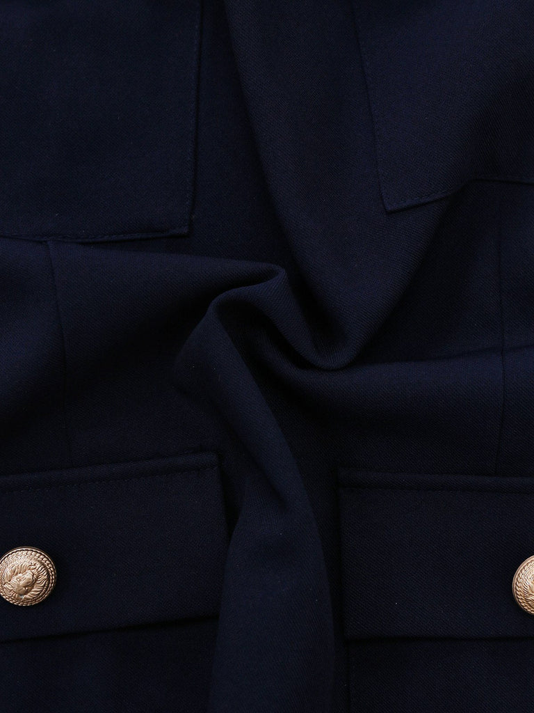 [Pré-vente] Haut bleu marine col montant et poches sans manches des années 50