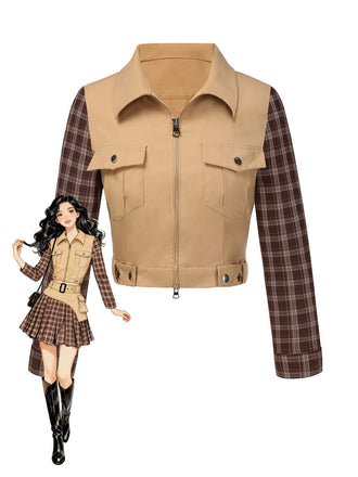 [Pré-vente] Veste zippée à revers tartan kaki des années 1960