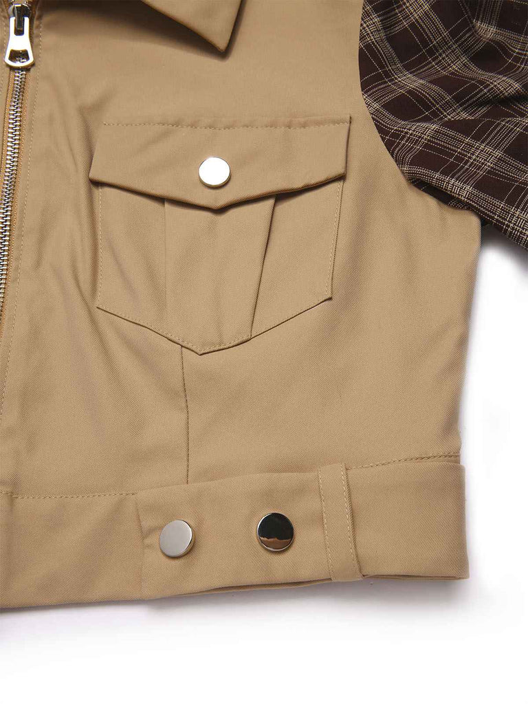 [Pré-vente] Veste zippée à revers tartan kaki des années 1960