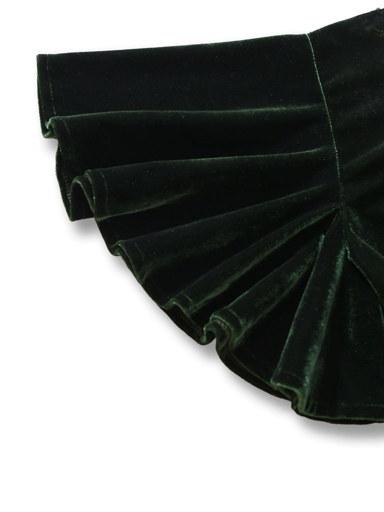 [Prévente] Combinaison verte en velours et dentelle manches à volants des années 40