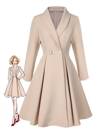 Manteau trapèze col châle couleur crème des années 1950
