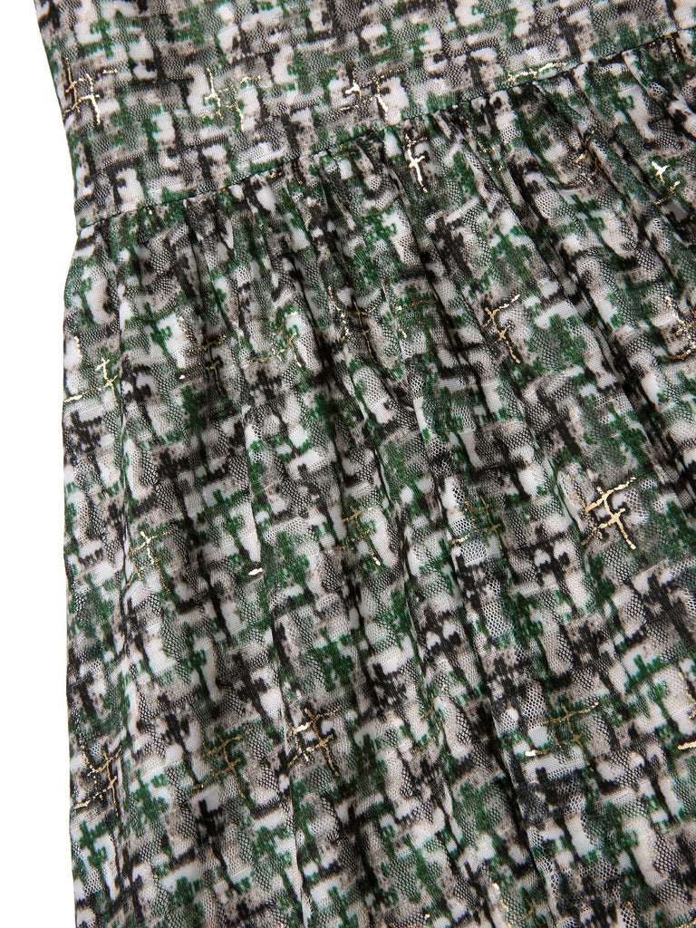 [Pré-vente] Robe verte à carreaux avec nœud et manches double volants des années 1950