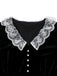 [Pré-vente] Robe en velours noir col en V et revers en dentelle des années 1940