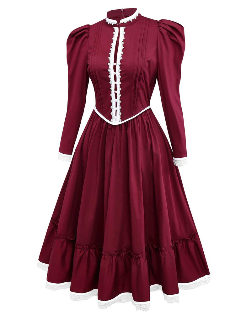 [Pré-vente] Robe rouge vin à dentelle style victorien années 1930