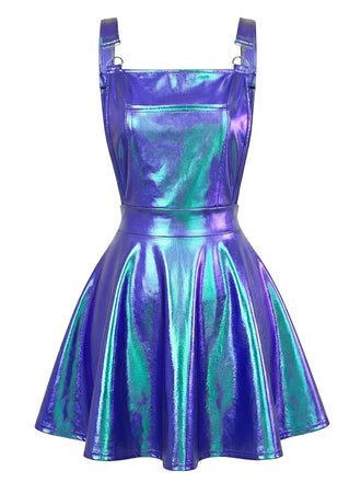 Robe à bretelles métallisée holographique bleue années 1970
