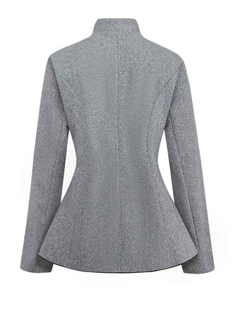 Veste grise à boutons et col montant en fausse laine années 1940