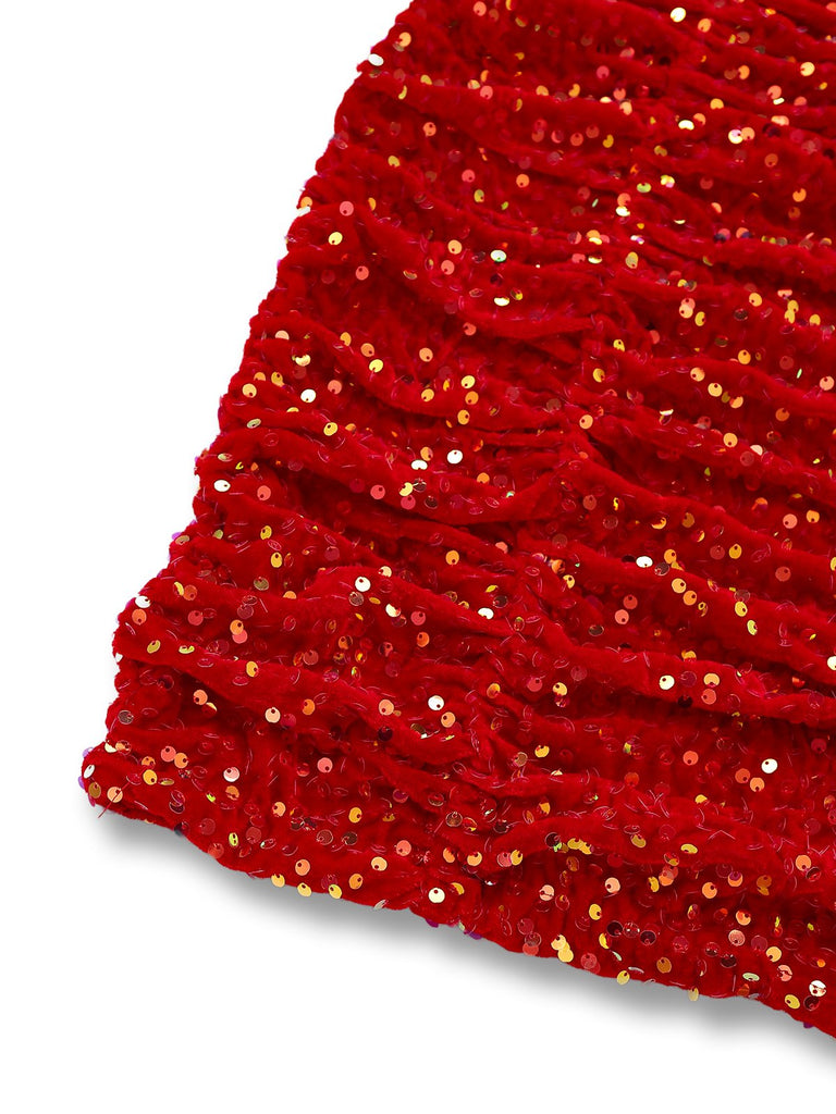 [Pré-vente] Robe moulante rouge bustier à paillettes et perles des années 1960