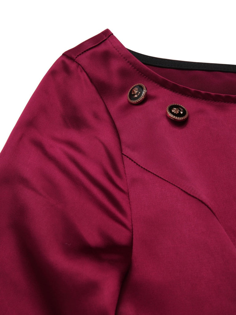 [Prévente] Robe plissée rouge foncé à poches boutonnées années 1950