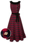 [Pré-vente] Robe à carreaux écossais rouge à volants en velours des années 1940