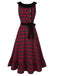 [Pré-vente] Robe à carreaux écossais rouge à volants en velours des années 1940