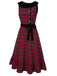 [Pré-vente] Robe à carreaux écossais rouge à volants en velours des années 1940