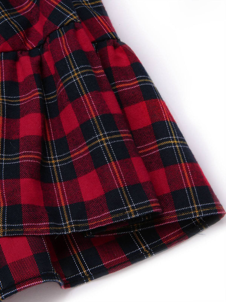 [Pré-vente] Robe à carreaux écossais rouge à volants en velours des années 1940