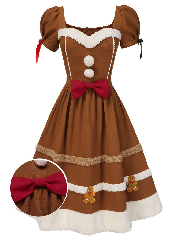 [Pré-vente] Robe en peluche bonhomme en pain d'épice couleur curcuma des années 1950