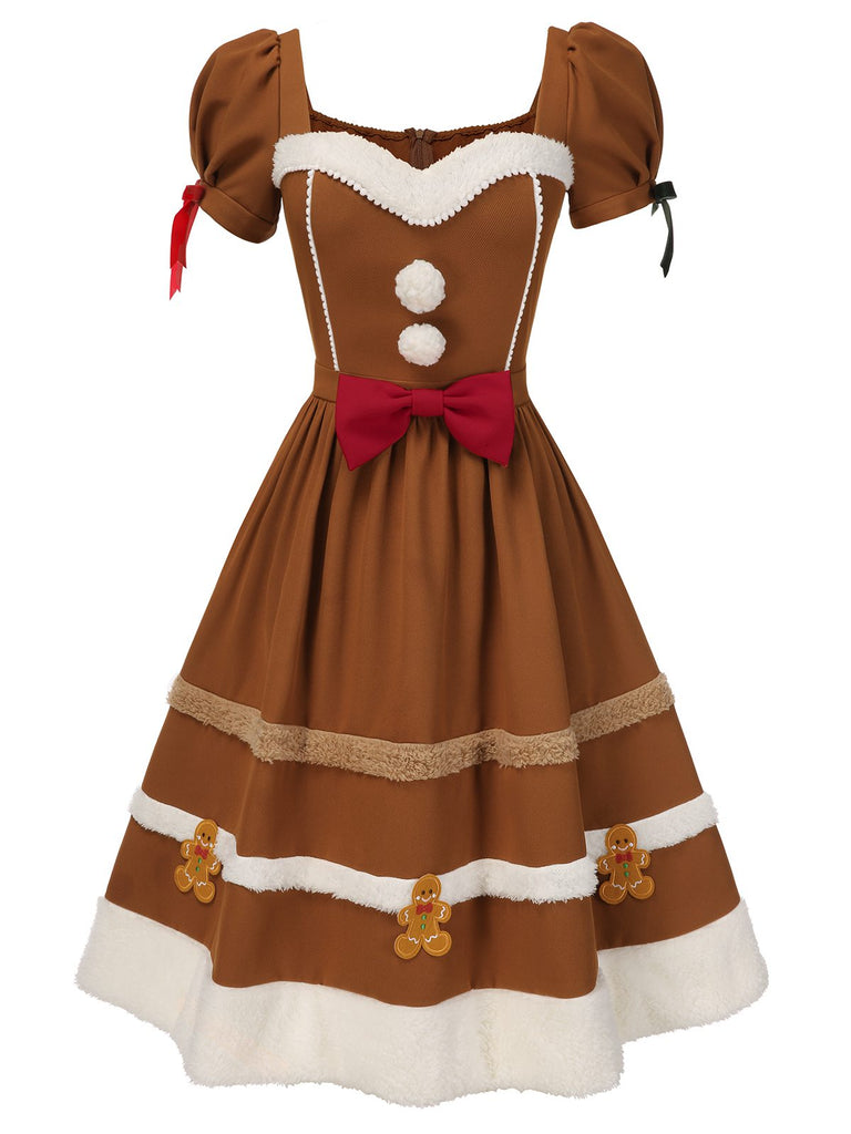 [Pré-vente] Robe en peluche bonhomme en pain d'épice couleur curcuma des années 1950