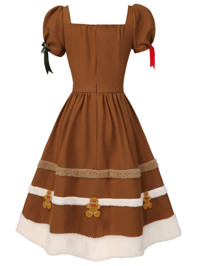 [Pré-vente] Robe en peluche bonhomme en pain d'épice couleur curcuma des années 1950