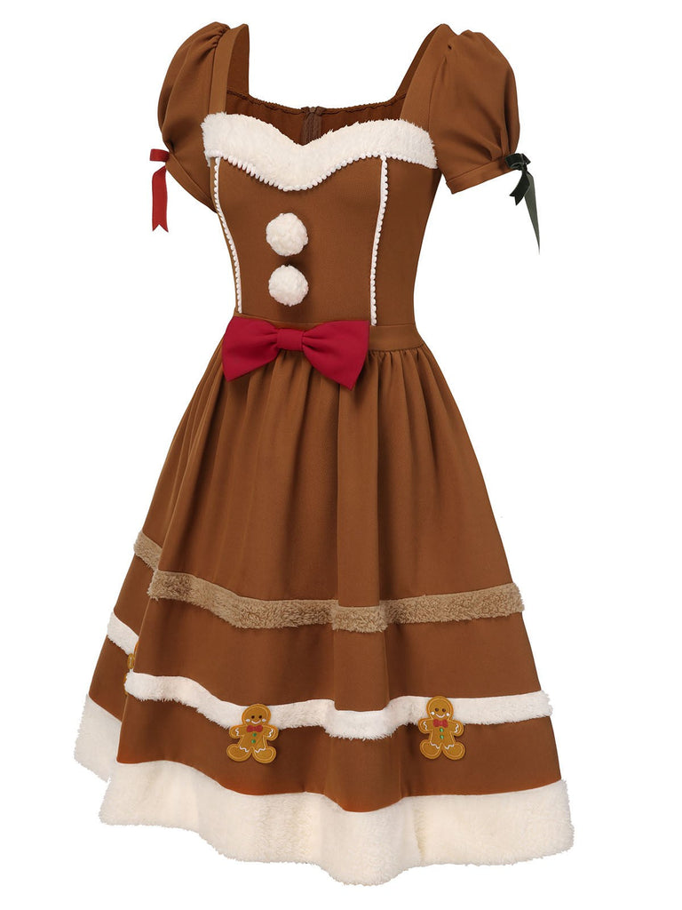 [Pré-vente] Robe en peluche bonhomme en pain d'épice couleur curcuma des années 1950