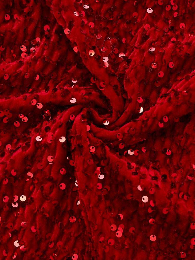 [Prévente] 2PCS robe bustier et châle en velours rouge à paillettess des années 70