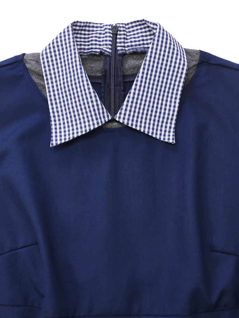 [Pré-vente] Robe plissée bleue à carreaux et revers années 1960