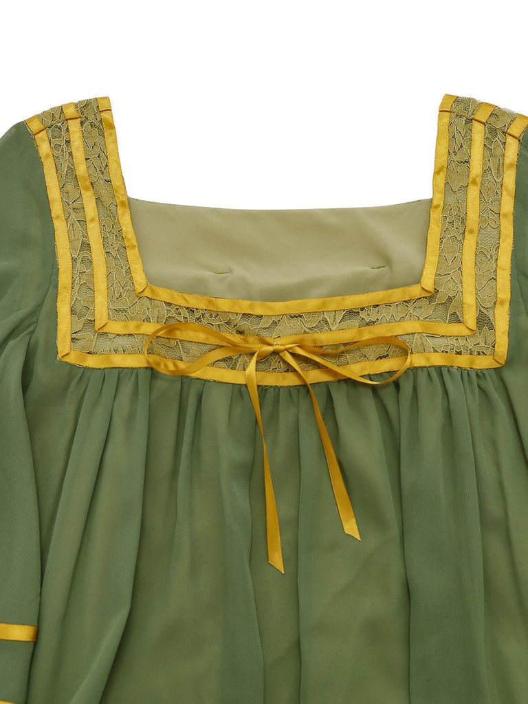 [Prévente] Robe verte et or transparente à manches cloche années 1970