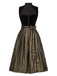 Robe marron en velours et tablier plissé en satin années 1950