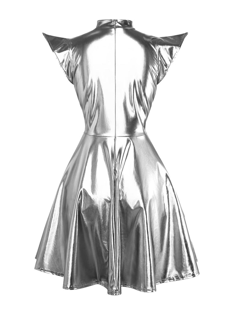 Doré Robe mini de soirée futuriste métallisée années 1980