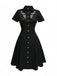 Robe noire en coton brodée de fleurs western années 1940