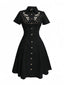Robe noire en coton brodée de fleurs western années 1940