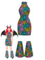 [Prévente] Robe moulante multicolore col rond dos nu toile d'araignée des années 1960